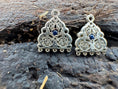 Load image into Gallery viewer, Silver mensjam earrings inlaid with sapphire
